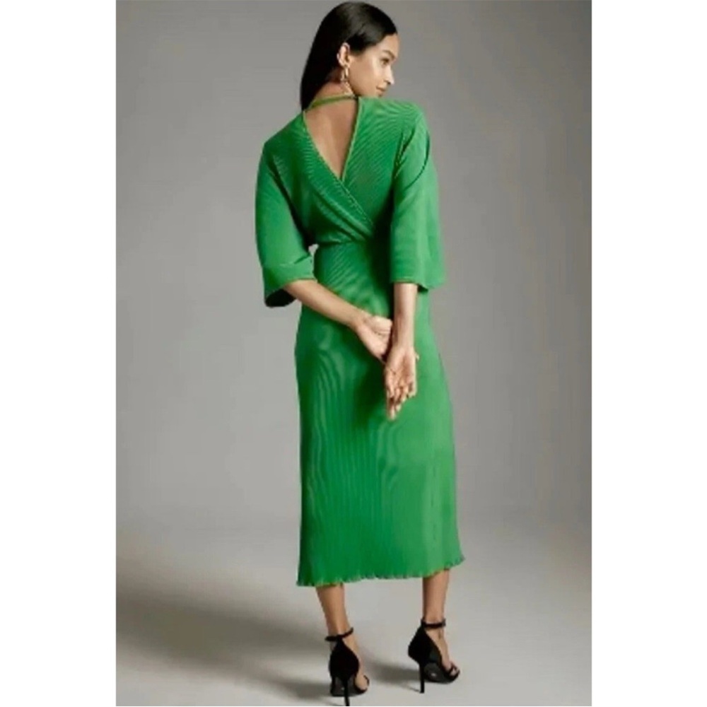 Anthropologie Emerald Plisse Green Midi Dress